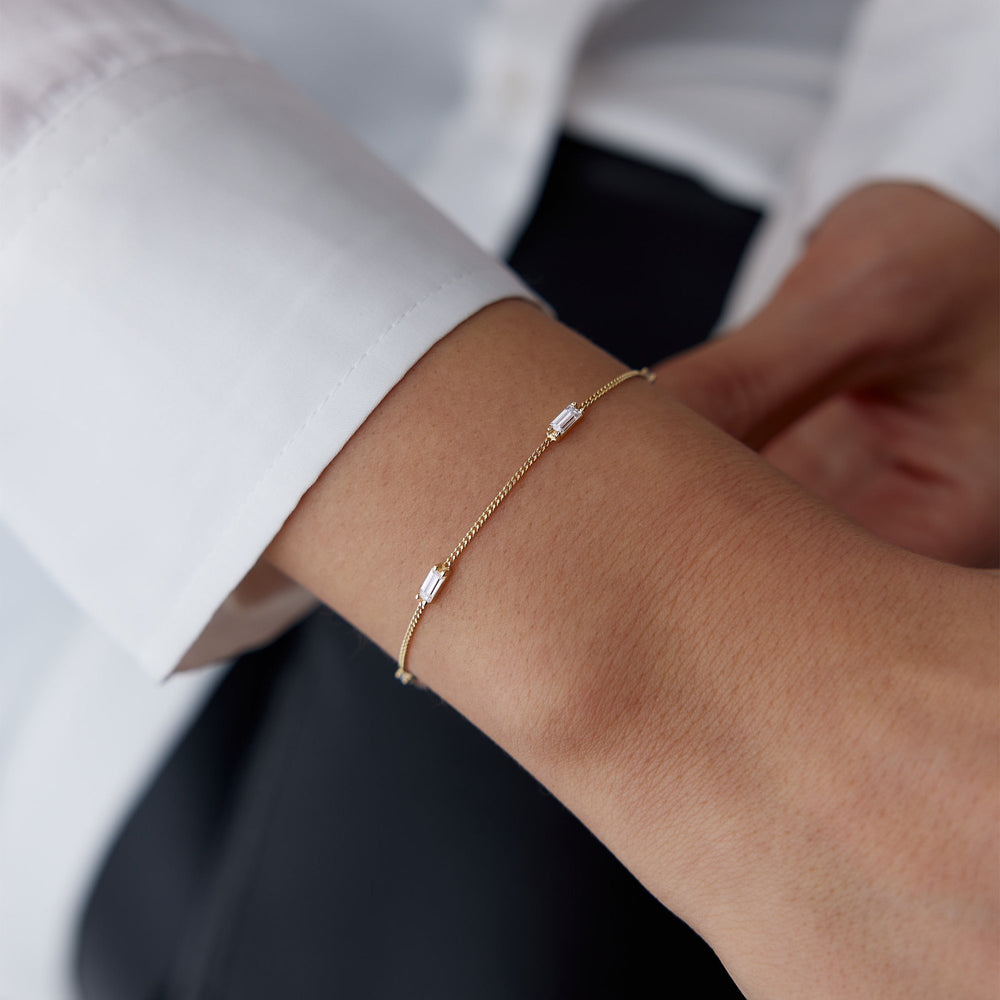 14k Gold Row Baguette Bracelet, 14k Solid Gold Bracelet, Gold Bracelet for women, Solid Gold Bracelet