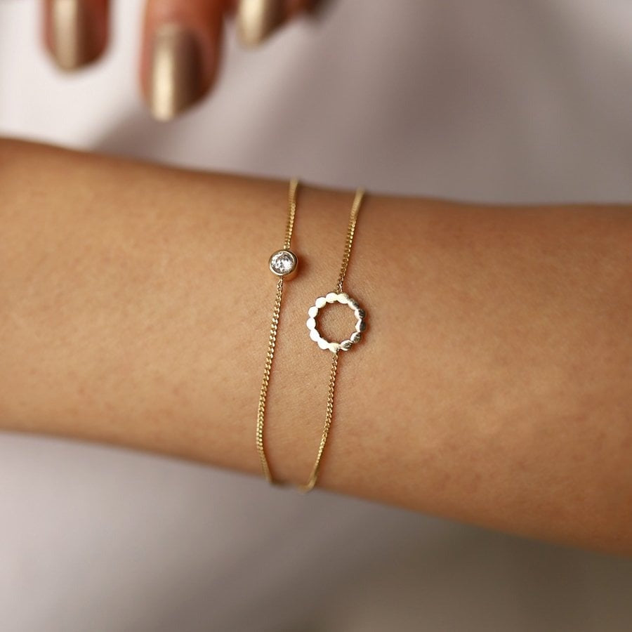 14k Gold Ring Stone Double Bracelet, 14k Solid Gold Bracelet, Gold Bracelet for women, Solid Gold Bracelet