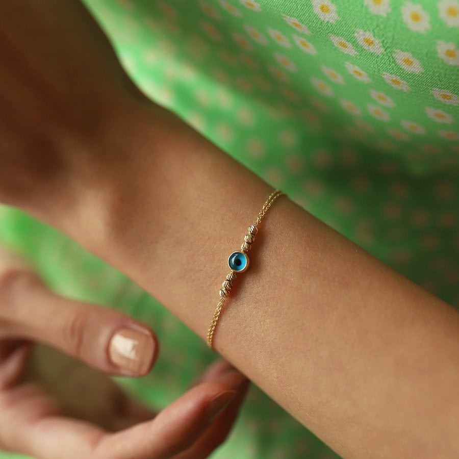 14k Gold Dorica Bracelet with Eyes, 14k Solid Gold Bracelet, Gold Bracelet for women, Solid Gold Bracelet