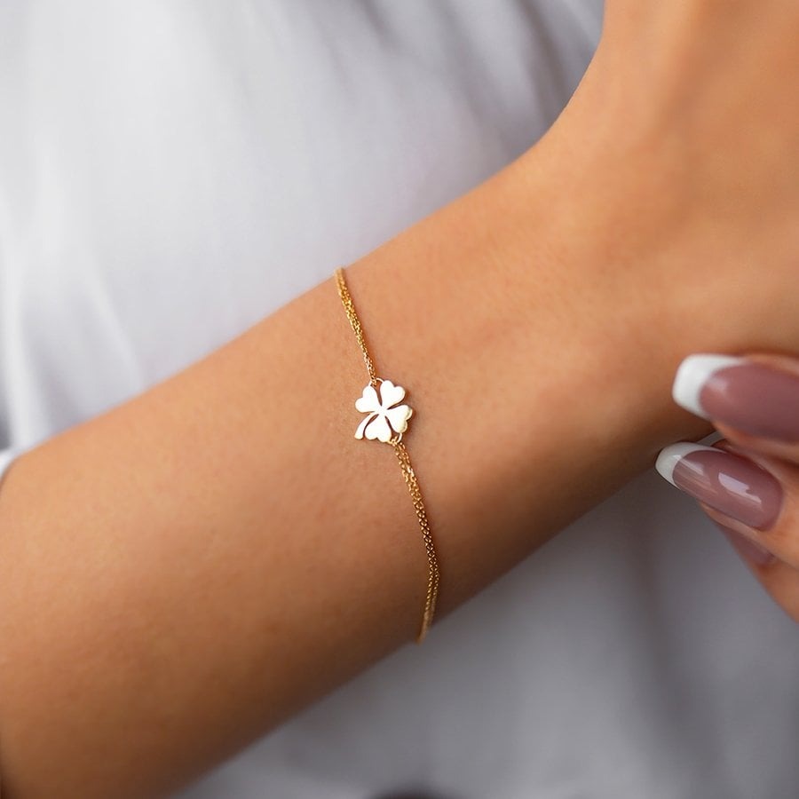 14k Gold Clover Bracelet, 14k Solid Gold Bracelet, Gold Bracelet for women, Solid Gold Bracelet