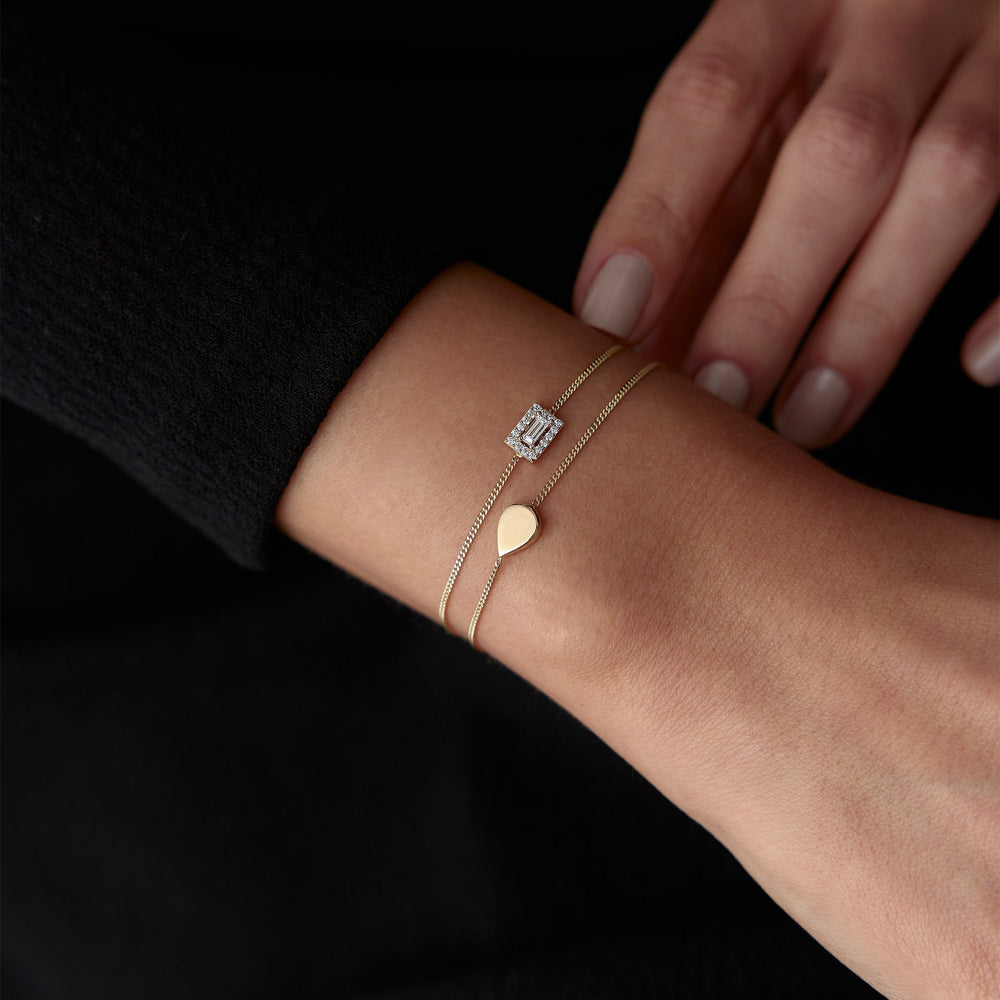 14k Gold Drop and Baguette Double Bracelet, 14k Solid Gold Bracelet, Gold Bracelet for women, Solid Gold Bracelet