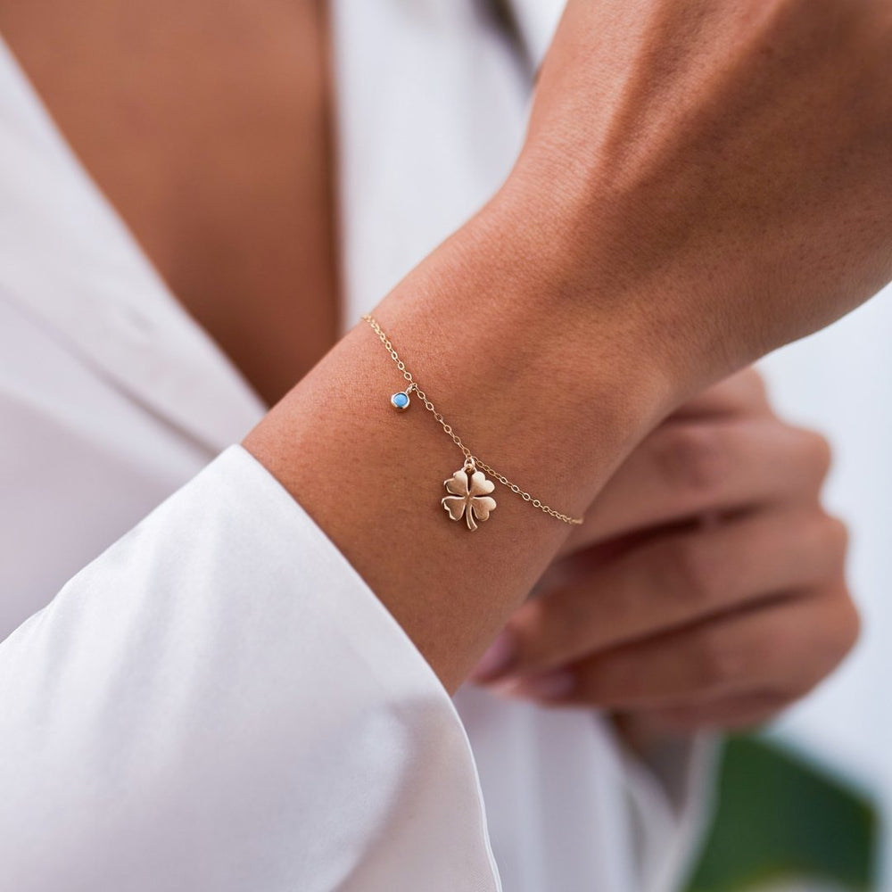 14k Gold Clover Enamel Bracelet, 14k Solid Gold Bracelet, Gold Bracelet for women, Solid Gold Bracelet