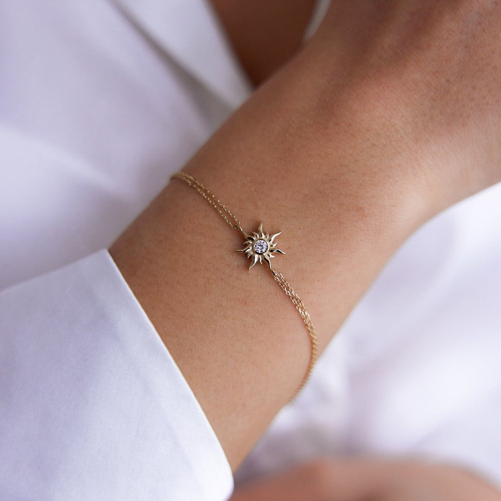 14k Gold Sun Bracelet, 14k Solid Gold Bracelet, Gold Bracelet for women, Solid Gold Bracelet