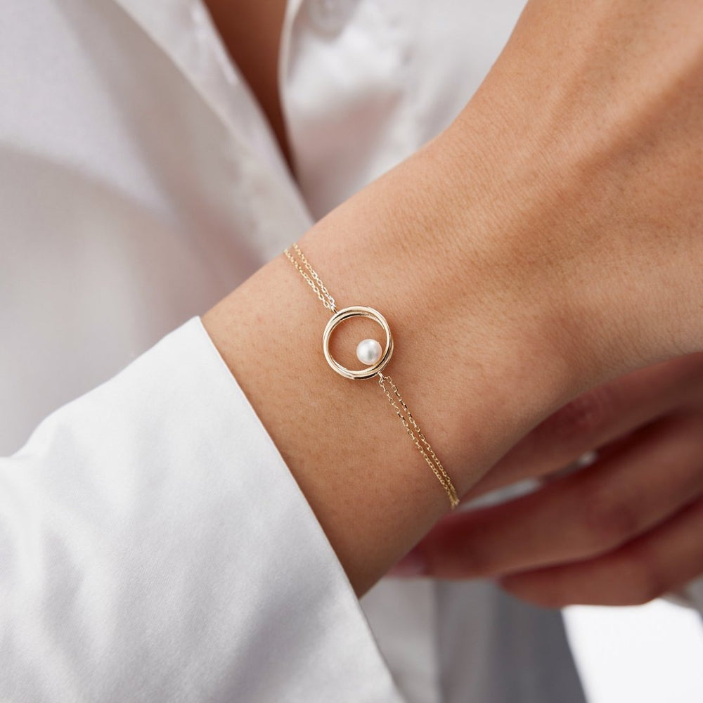 14k Gold Dönence Pearl Bracelet, 14k Solid Gold Bracelet, Gold Bracelet for women, Solid Gold Bracelet