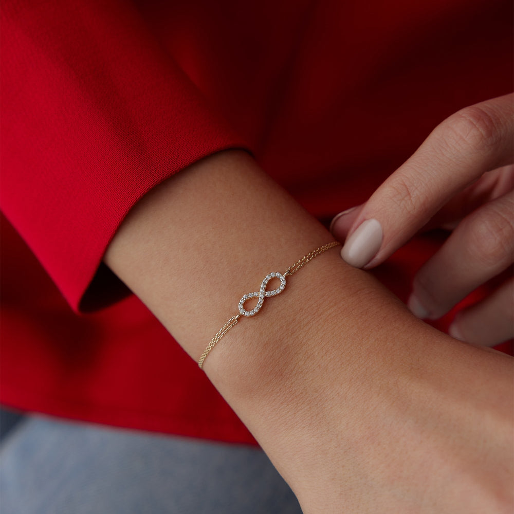 14k Gold Infinity Bracelet with Stones, 14k Solid Gold Bracelet, Gold Bracelet for women, Solid Gold Bracelet