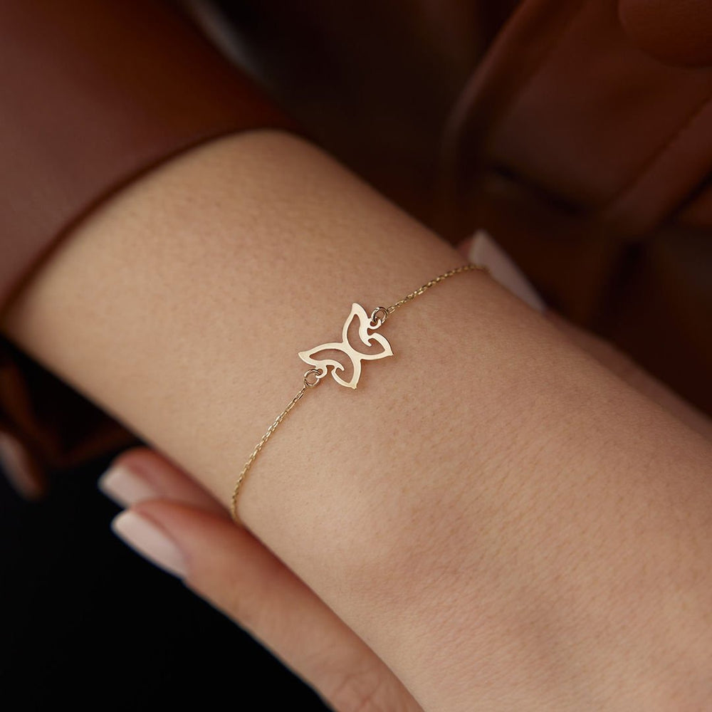 14k Gold Butterfly Bracelet, 14k Solid Gold Bracelet, Gold Bracelet for women, Solid Gold Bracelet
