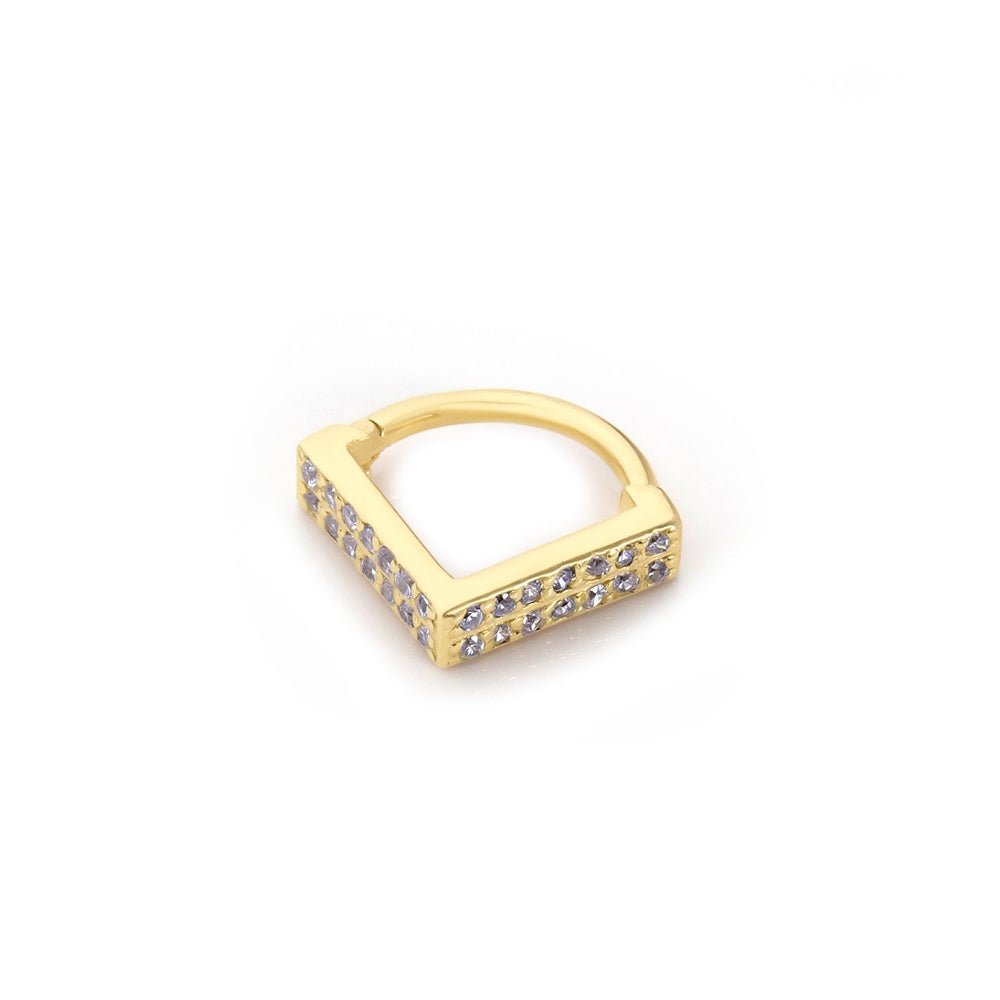 14k Gold V Shape Double Row White Stone Helix Piercing