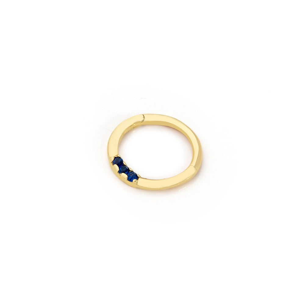 14k Gold Three Stone Dark Blue Helix Piercing