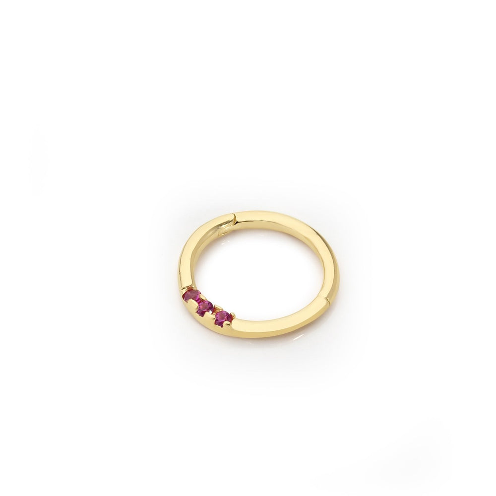 14k Gold Three Stone Red Helix Piercing