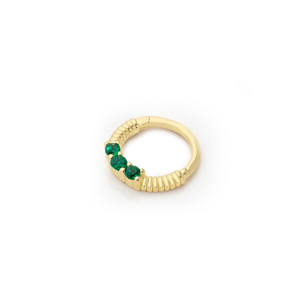 14k Gold Green Stone Helix Piercing with Engraving Detail
