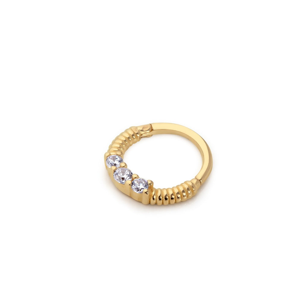 14k Gold White Stone Helix Piercing with Engraving Detail