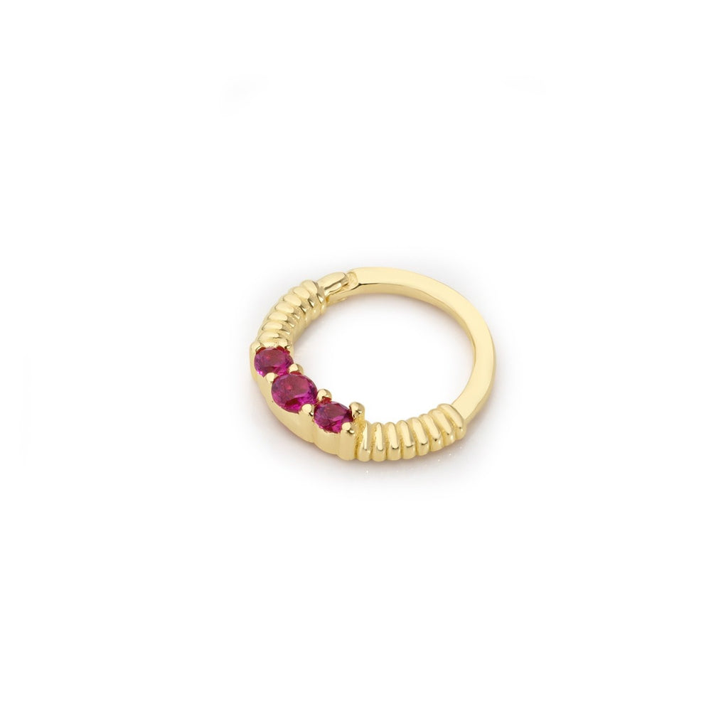 14k Gold Red Stone Helix Piercing with Engraving Detail