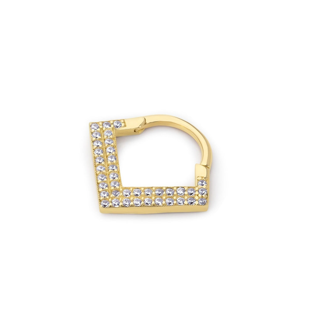 14k Gold White Stone Triangle Helix Piercing