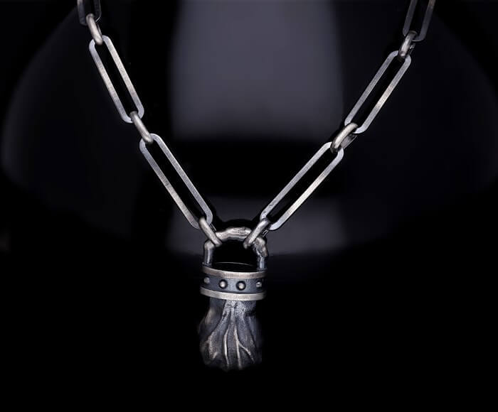 Men’s Sterling Silver Fist Detail Necklace