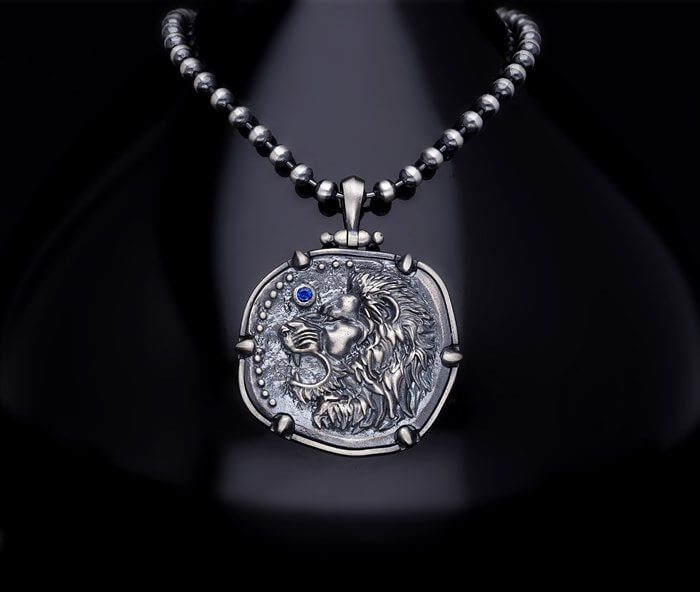 Men’s Sterling Silver Lion Antique Necklace