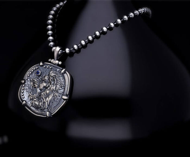 Men’s Sterling Silver Lion Antique Necklace