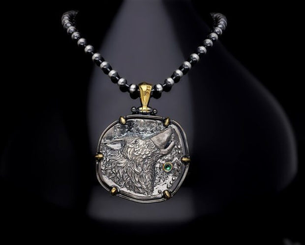 Men’s Sterling Silver Wolf Medallion Necklace