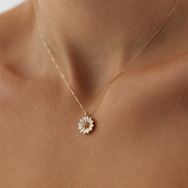 ★daisy★✾14kgf 14K Gold Cubic Zirconia Daisy Pendant Necklace