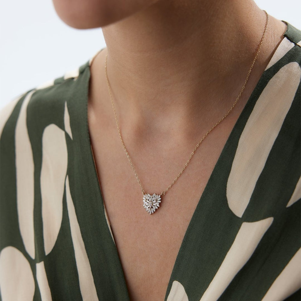 14k Gold Baguette Heart Necklace