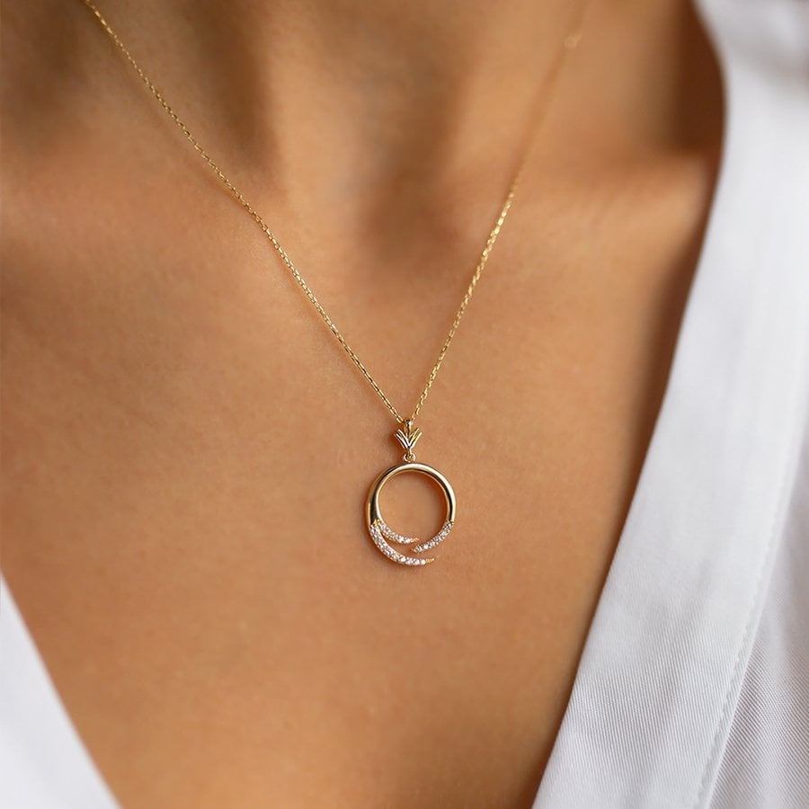 gold necklace, 14k gold necklace, necklace, 14k Gold Ring Pincer Necklace