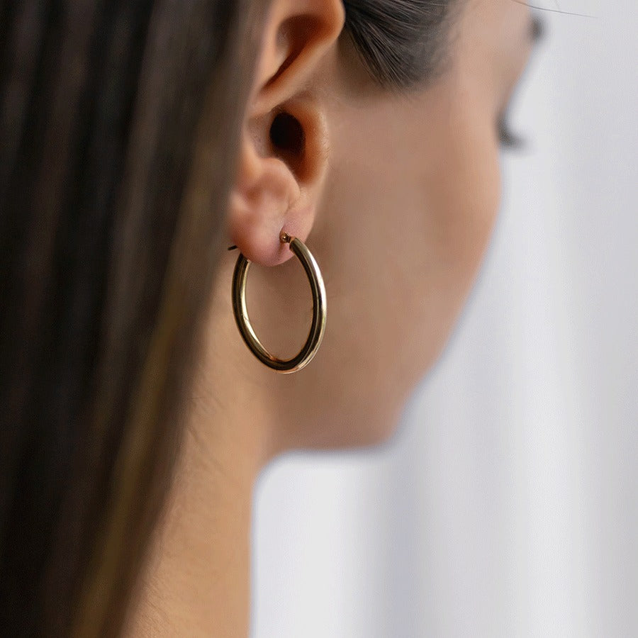 14k Gold Oval Domed  Hoop Earrings