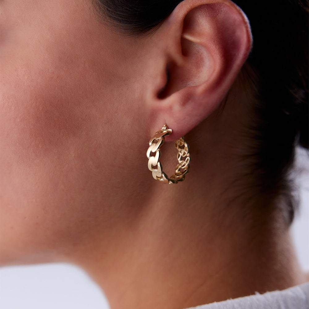 14k Gold Miami Cuban Hoop Earrings