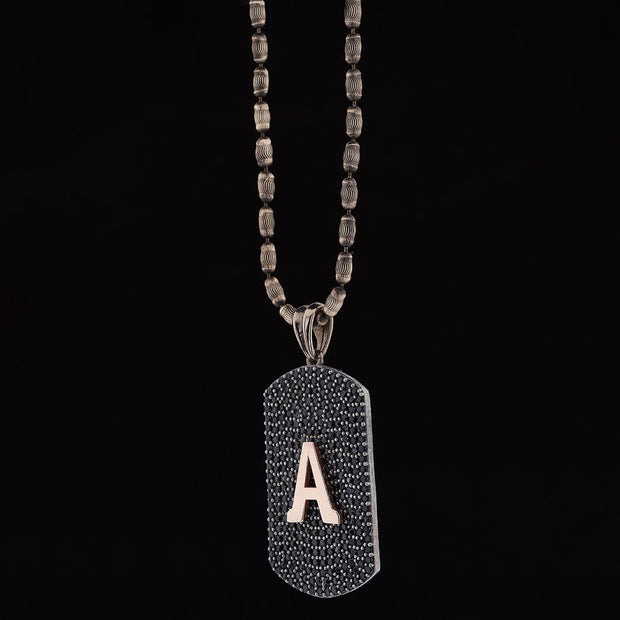 Men's Sterling Silver Dog Tag Necklace with Initial - Personalized