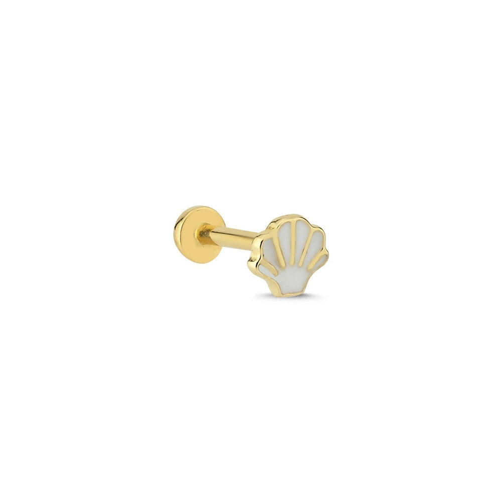 14k Gold White Enameled Mussel Tragus Piercing