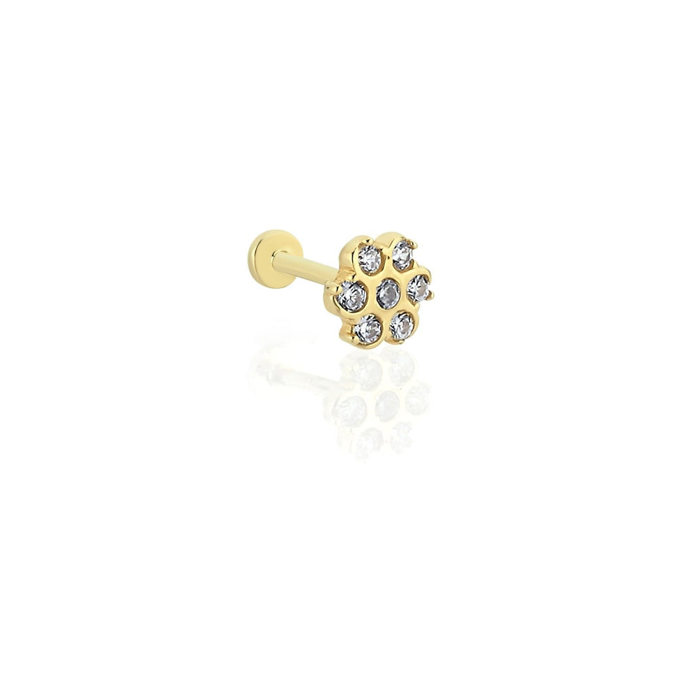 14k Gold Seven Stone Flower Tragus Piercing