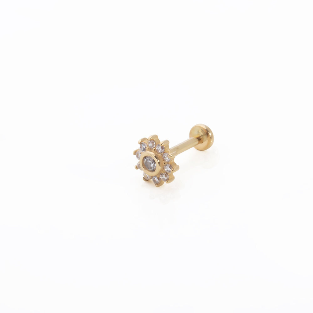 14k Gold Stone Flower Tragus Piercing