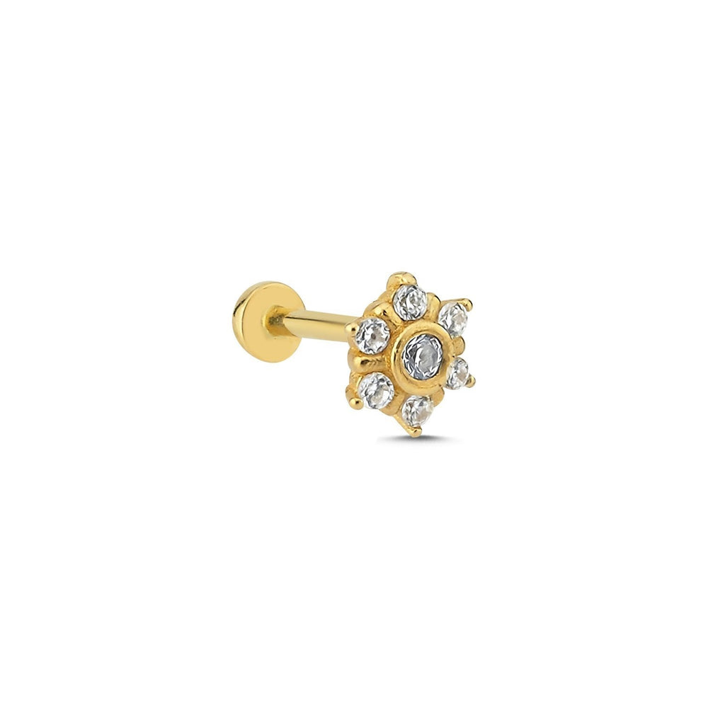 14k Gold Flower Design Stone Tragus Piercing
