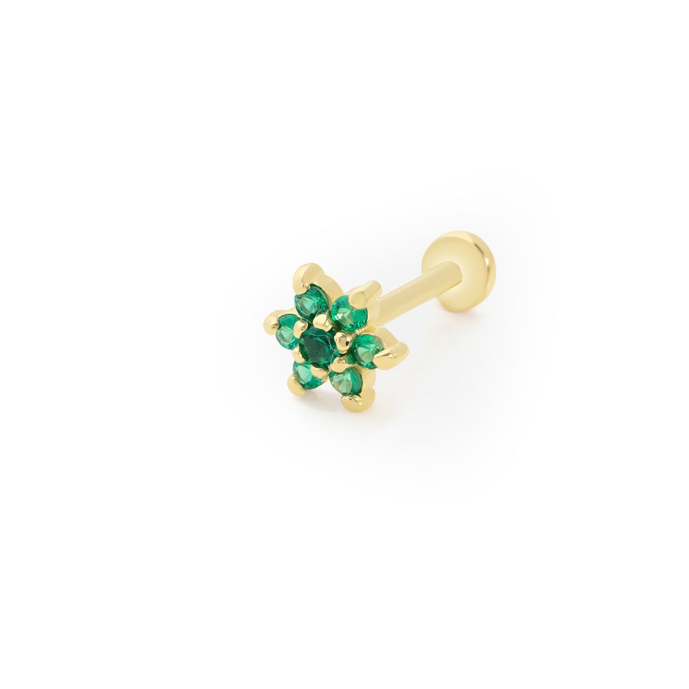 14k Gold Green Stone Flower Model Tragus Piercing