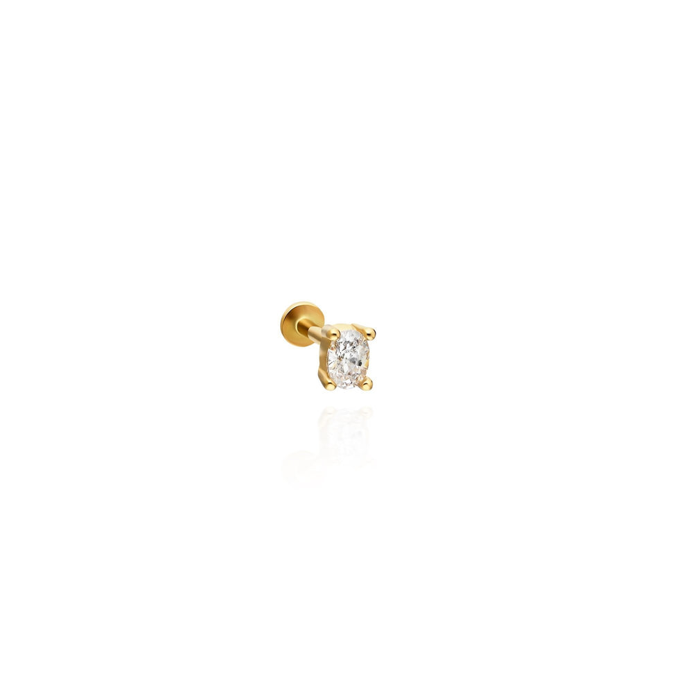 14k Gold Oval Stone Tragus Piercing