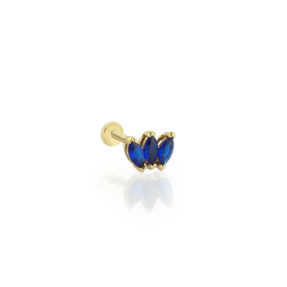 14k Gold Triple Dark Blue Marquise Tragus Piercing