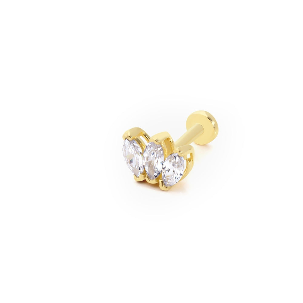 14k Gold Triple White Marquise Tragus Piercing
