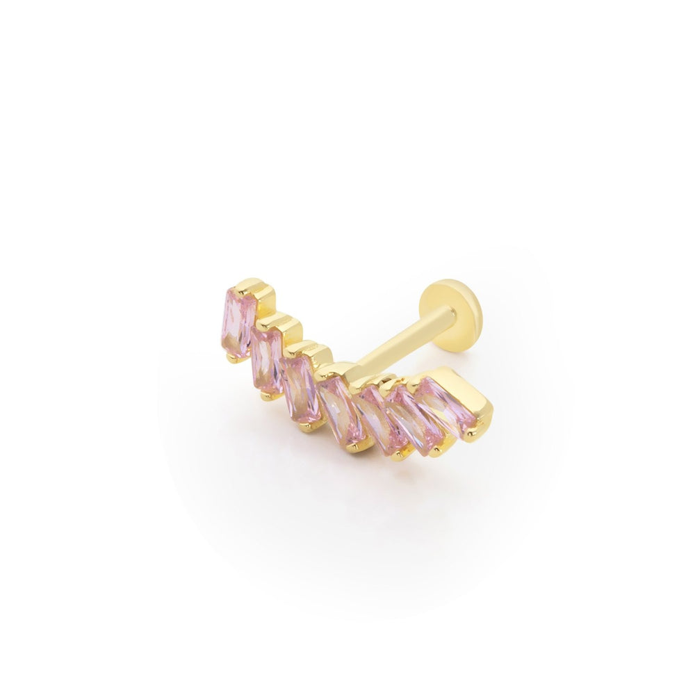 14k Gold Pink Baguette Stone Model Tragus Piercing