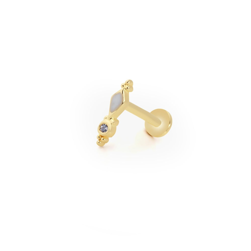14k Gold Opal White Enamel Detail Stone Tragus Piercing
