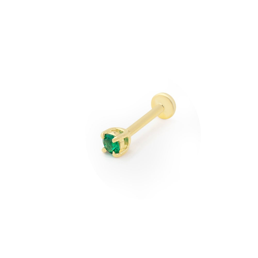 14k Gold Green Solitaire Model Tragus Piercing