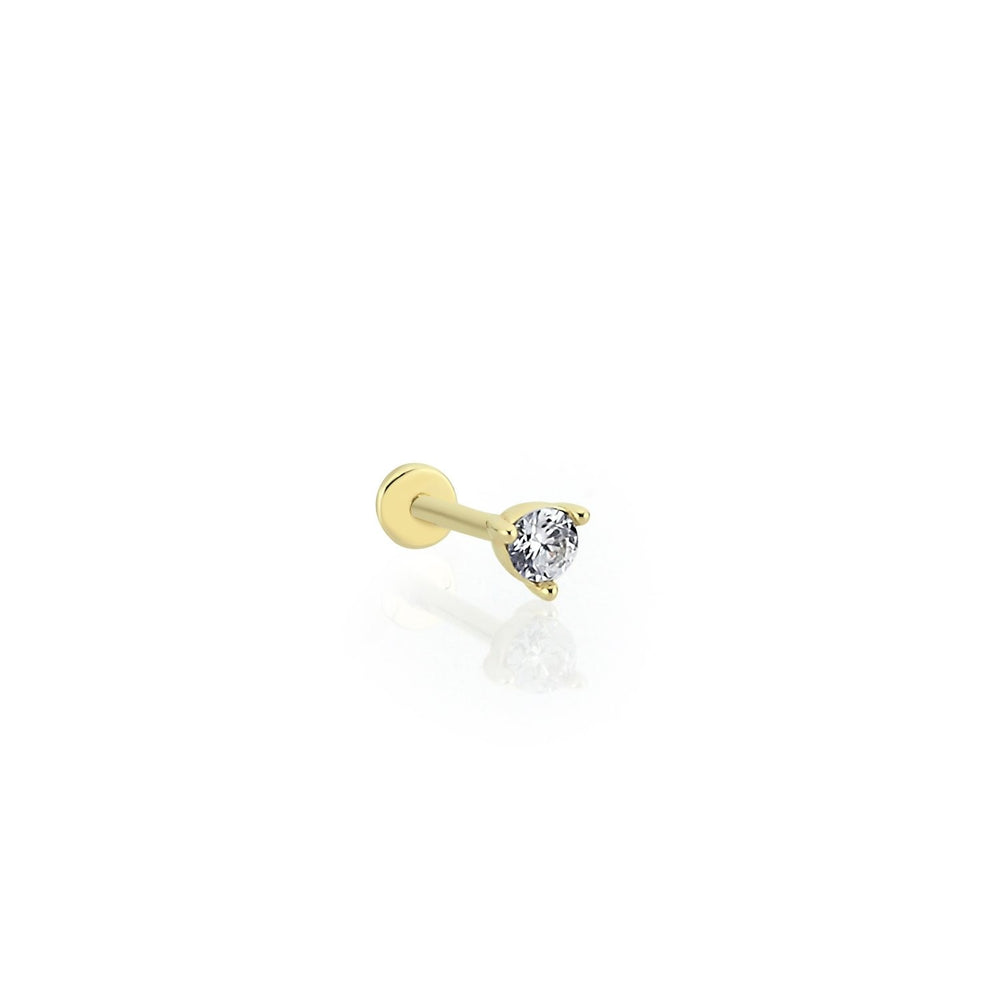 14k Gold Three Prong Solitaire Medium Size Tragus Piercing