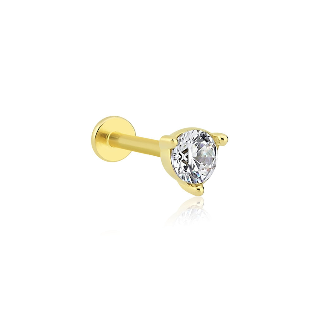 14k Gold Three Prong Solitaire Large Size Tragus Piercing