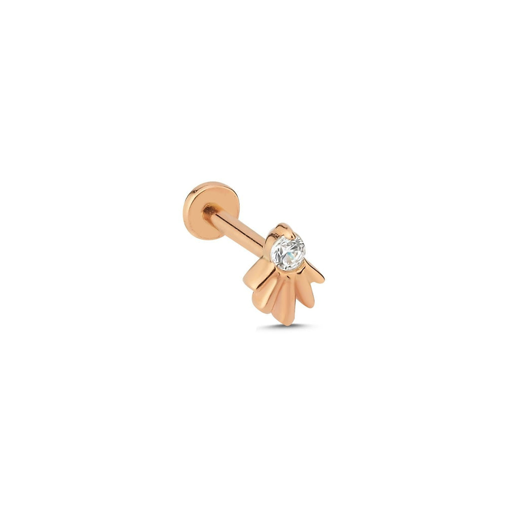 14k Gold Half Fan Model Solitaire Tragus Piercing