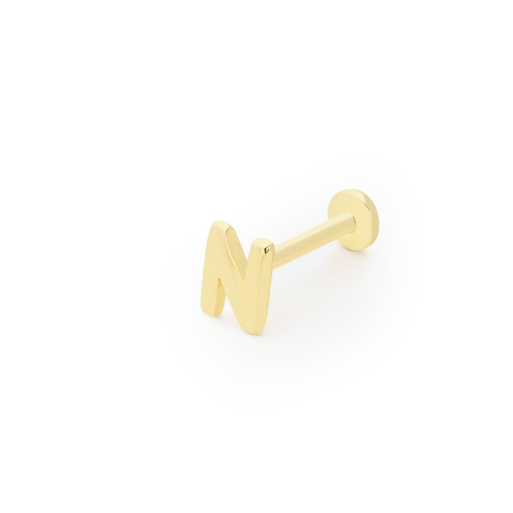 14k Gold Letter N Tragus Piercing