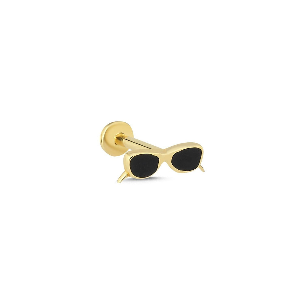 14k Gold Black Mine Sunglasses Model Tragus Piercing