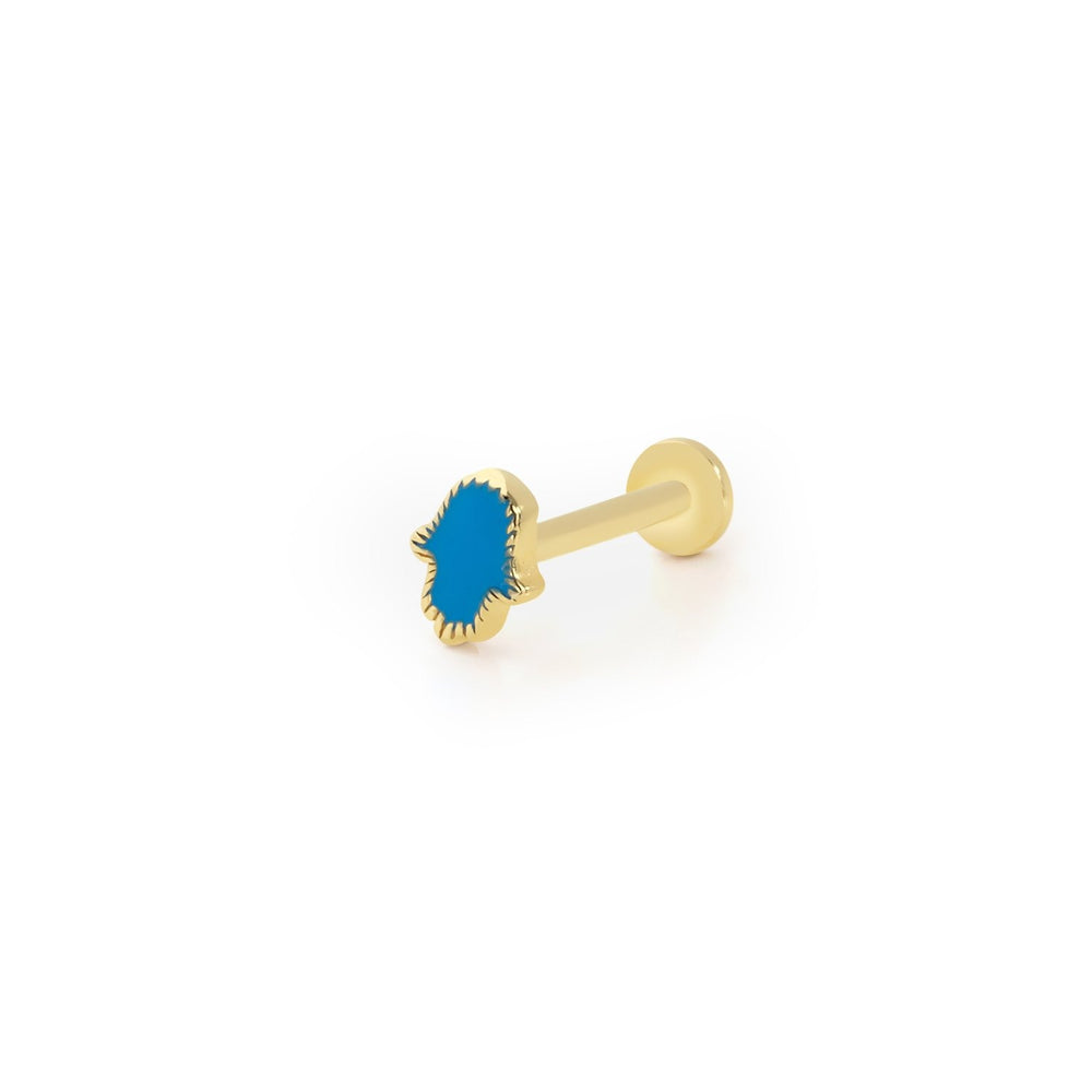 14k Gold Fatma Ana Eli Blue Mine Model Tragus Piercing