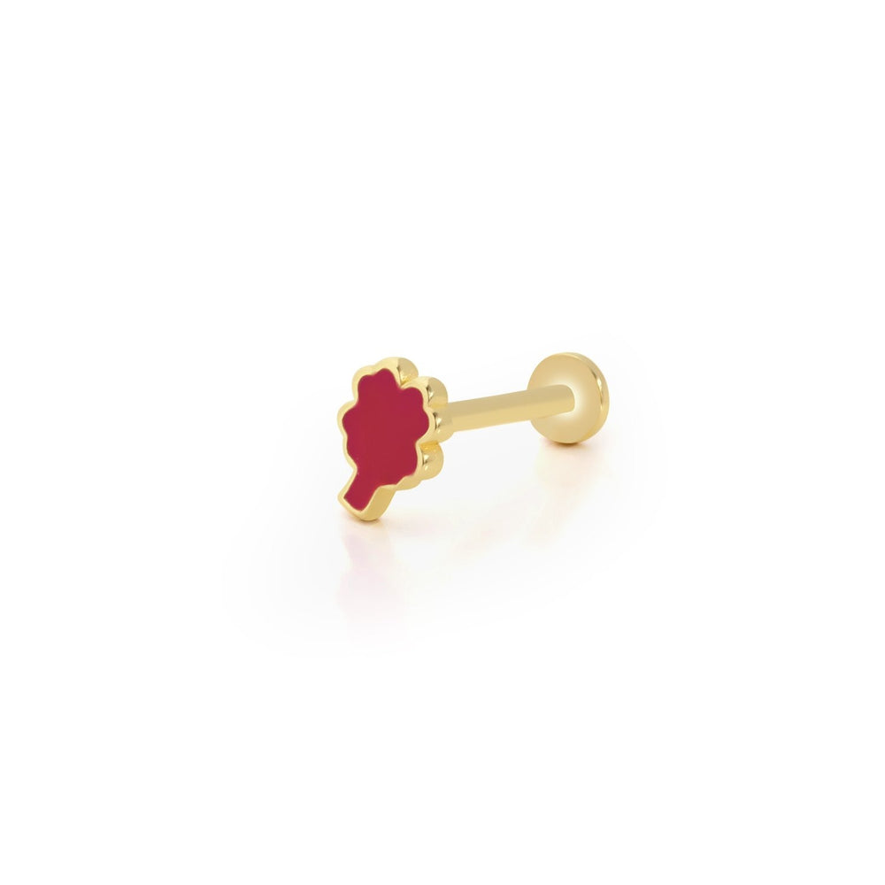 14k Gold Red Enamel Clover Tragus Piercing