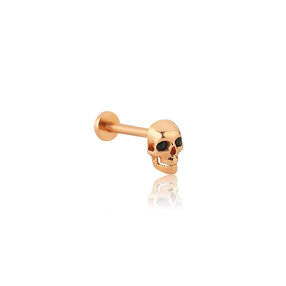 14k Gold Skull Black Stone Detailed Tragus Piercing
