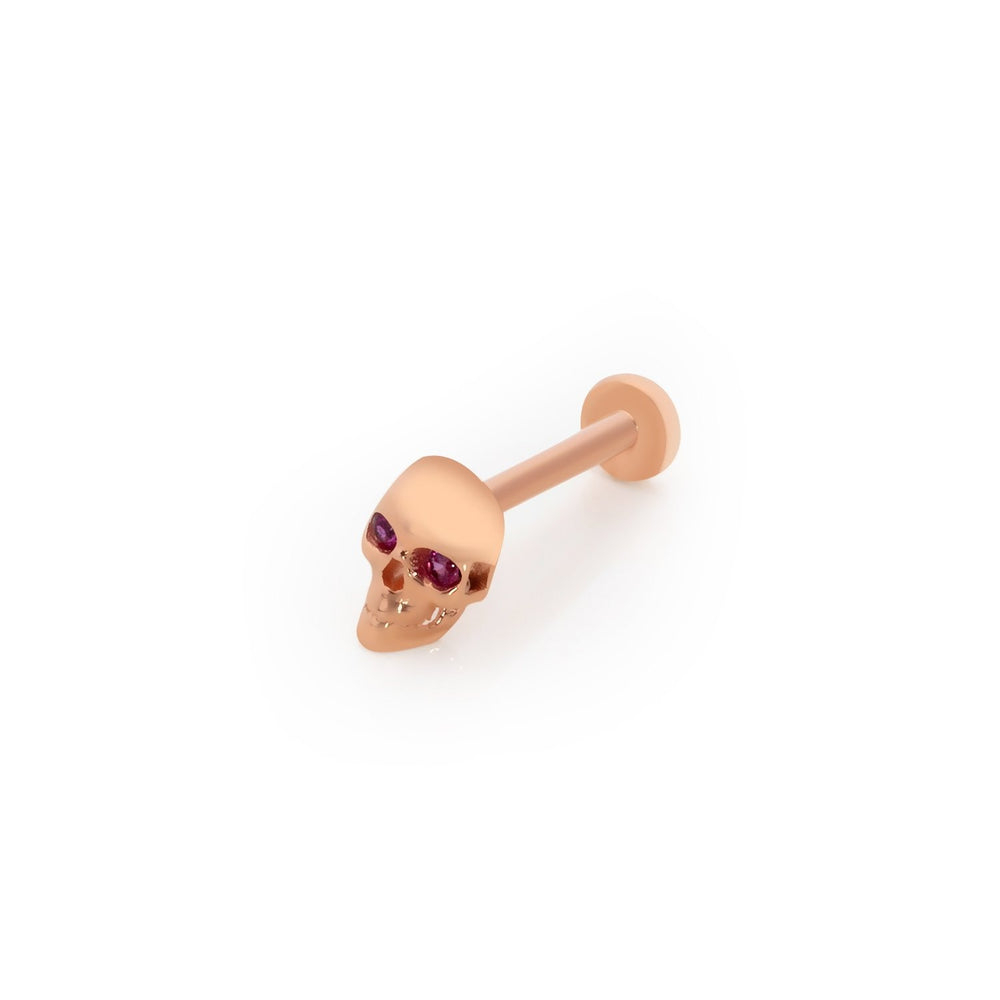 14k Gold Skull Red Stone Detailed Tragus Piercing