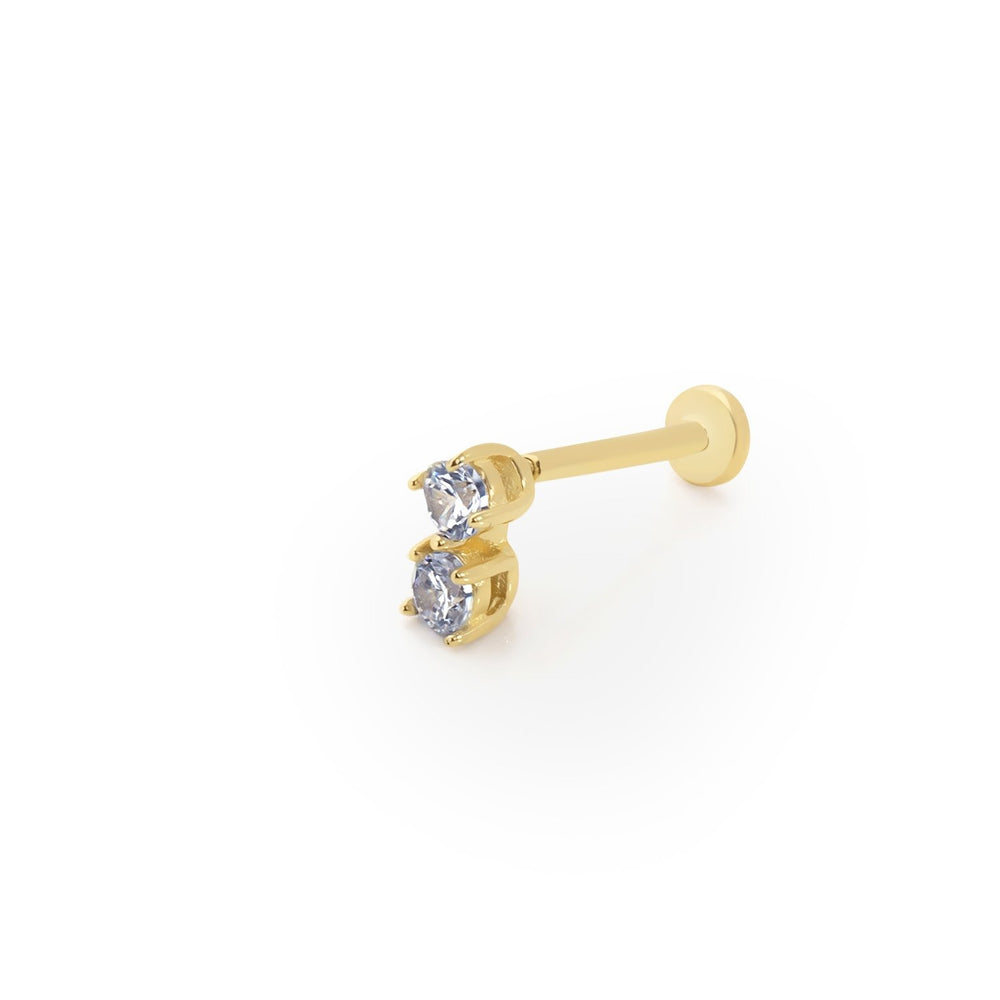 14k Gold Double Stone Tragus Piercing