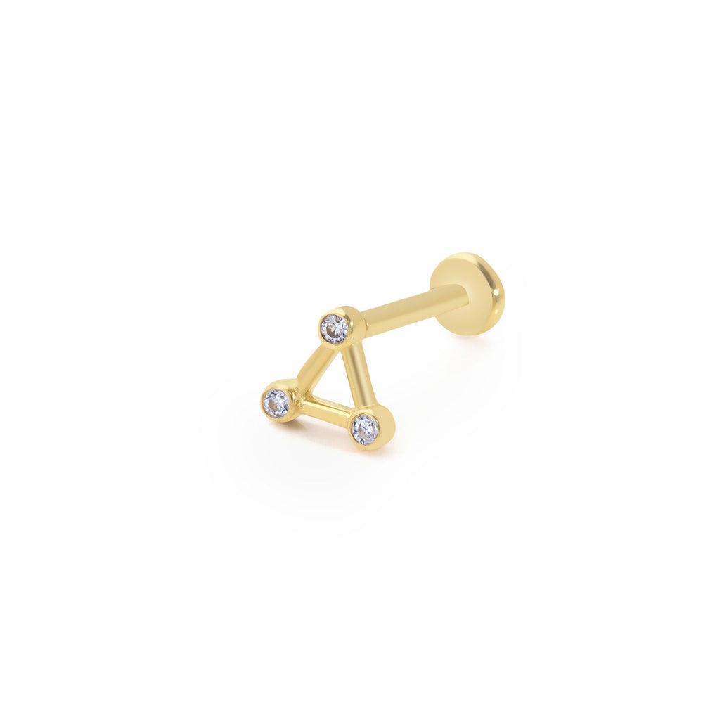 14k Gold Triangle Model Tragus Piercing with Stones on Three Sides
