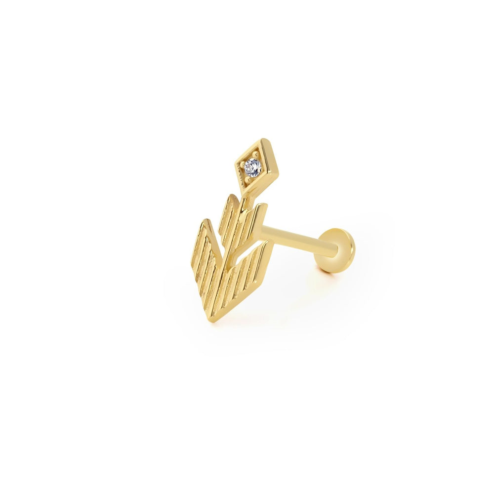 14k Gold Special Design Striped Solitaire Tragus Piercing